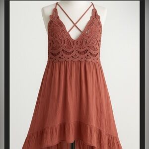 Blue Rain Boho Lace Crochet High Low Swing Dress Mauve Pink Large Festival